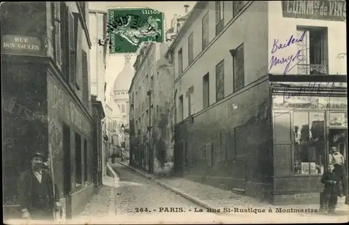 Ak Paris XVIII., La Rue Saint Rustique, Rue des Saules