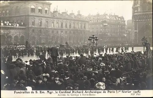 Ak Paris Hôtel de Ville, Funérailles de S. E. le Cardinal Richard Archevêque de Paris 1908