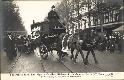 Ak Paris Hôtel de Ville, Funérailles de S. E. le Cardinal Richard Archevêque de Paris 1908