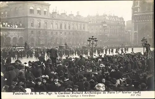 Ak Paris Hôtel de Ville, Funérailles de S. E. le Cardinal Richard Archevêque de Paris 1908