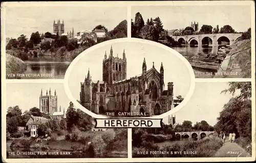 Ak Hereford West Midlands England, Cathedral, Wye Bridge, River footpath