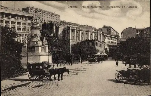 Ak Genova Genua Ligurien, Piazza Acquaverde, Monumento Colombo