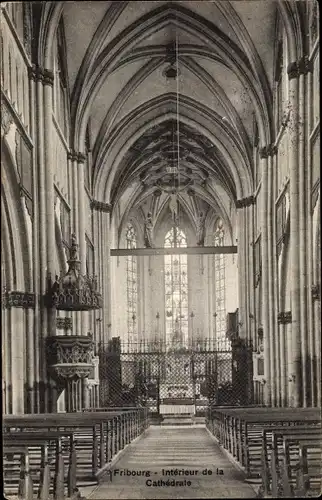 Ak Fribourg Freiburg Stadt Schweiz, Intérieur de la Cathédrale