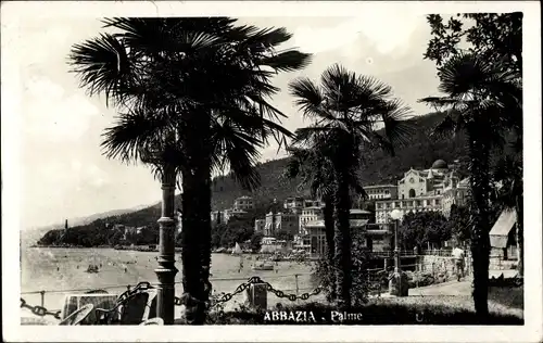 Ak Opatija Abbazia Kroatien, Palmen, Küstenpromenade, Hafenpartie