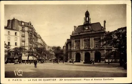 Ak Paris Ménilmontant, La Vue de Quartier, Place et Avenue Gambetta