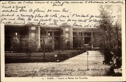 Ak Paris Ménilmontant, Square et Piscine des Tourelles