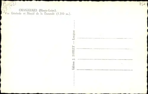 Ak Chanteuges Haute Loire, Vue générale et Massif de la Durande