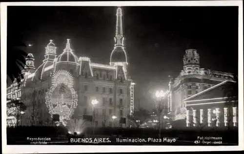 Ak Buenos Aires Argentinien, Iluminacion, Plaza Mayo, Nachtbeleuchtung