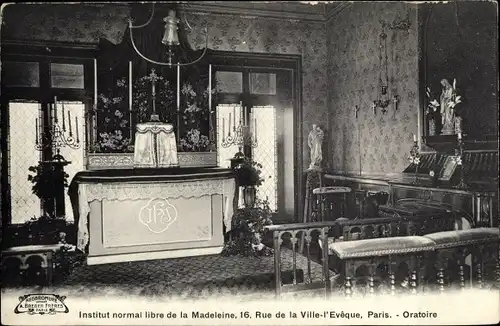 Ak Paris VIII., Institut normal de la Madeleine, Rue de la Ville l'Eveque, Oratoire, Altar