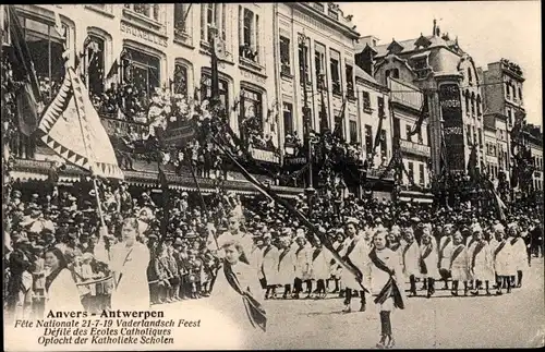 Ak Antwerpen Anvers Flandern, Fete Nationale 1919, Defilé des Ecoles Catholiques