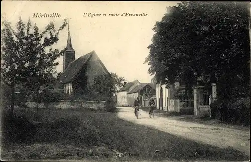 Ak Mérinville Loiret, L'Église et route d'Ervauville