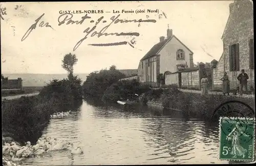 Ak Gisy les Nobles Yonne, Les Fossés, Gänse im Wasser