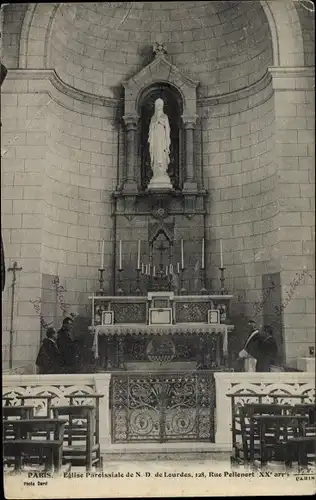 Ak Paris Ménilmontant, Eglise Paroissiale de Notre Dame de Lourdes, 128, Rue Pelleport