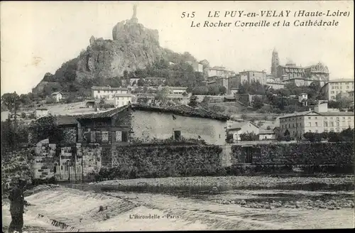 Ak Le Puy en Velay Haute Loire, Le Rocher Corneille et la Cathédrale
