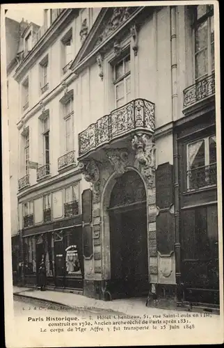 Ak Paris Hôtel de Ville, Hôtel Cheniseau, 51 Rue Saint Louis