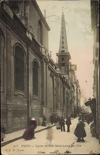 Ak Paris Hôtel de Ville, Eglise et Rue Saint Louis en l'Ile