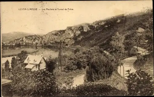 Ak Lustin Wallonien Namur Belgien, Les Rochers et Tunnel de Frêne