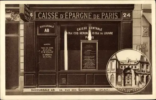 Ak Paris XVII., Caisse d'Epargne de Paris, Succursale, Rue des Batignolles