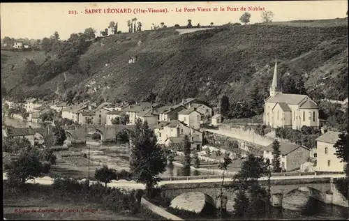 Ak Saint Leonard Haute Vienne, Le Pont Vieux et le Pont de Noblat