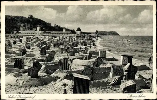 Ak Ostseebad Heringsdorf auf Usedom, Strandleben, Strandkörbe