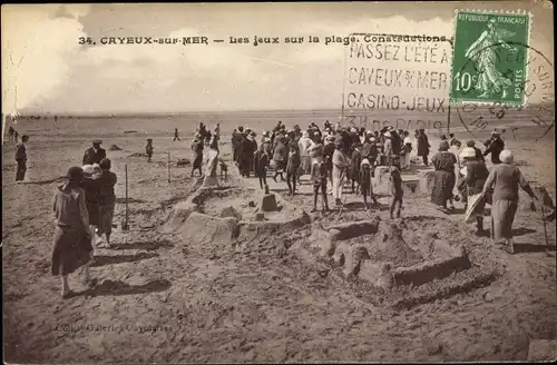 Ak Cayeux sur Mer Somme, Les jeux sur la Plage, Sandburgen