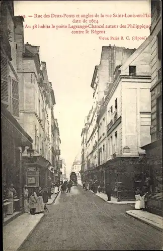 Ak Paris Hôtel de Ville, Rue des Deux Ponts et angles de la Rue Saint Louis en l'Isle