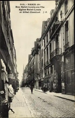 Ak Paris Hôtel de Ville, Rue Saint Louis en l'Ile, Eglise Sain Louis et Hôtel Chenizot