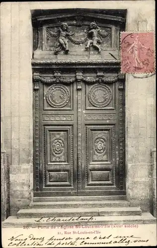 Ak Paris Hôtel de Ville, Porte de l'Eglise Saint Louise en l'Ile