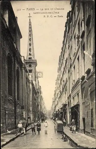 Ak Paris Hôtel de Ville, La Rue et l'Eglise Saint Louis en l'Isle