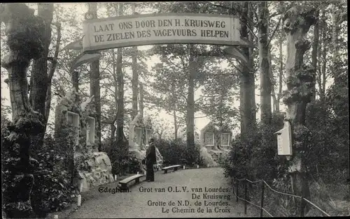 Ak Edeghem Antwerpen, Le Chemin de la Croix, Grotte de N. D. de Lourdes