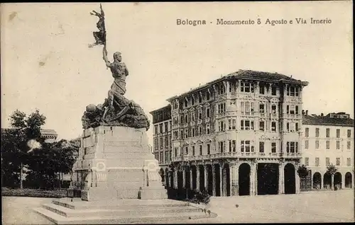 Ak Bologna Emilia Romagna, Monumento 8 Agosto e Via Irnerio