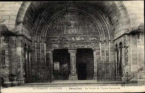 Ak Beaulieu Corrèze, Le Portail de l'Eglise Paroissiale