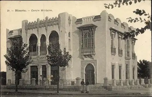 Ak Bizerte Tunesien, Cercle Militaire, Gebäude, Straßenpartie