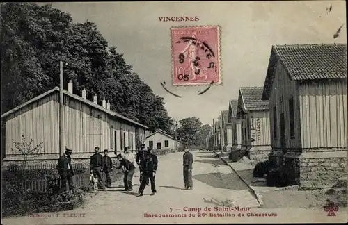 Ak Vincennes Val de Marne, Camp de Saint Maur, Baraquements du 26e Bataillon de Chausseurs