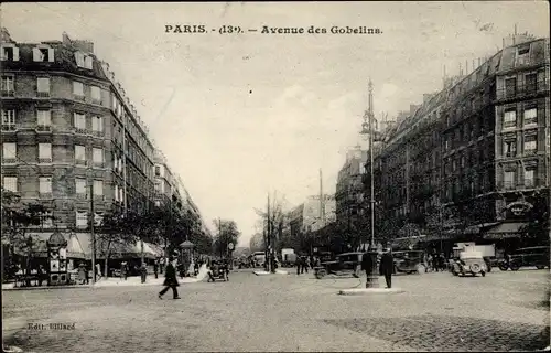 Ak Paris XIII., Avenue des Gobelins, voitures