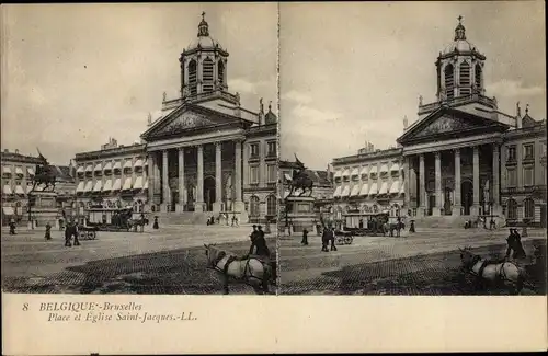 Stereo Ak Bruxelles Brüssel, Place et Eglise Saint Jacques