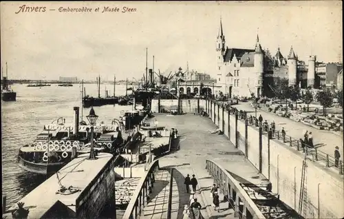 Ak Antwerpen Anvers Flandern, Embarcadère et Musée Steen