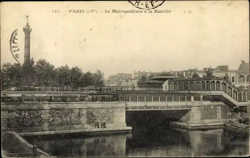 Ak U-Bahn Paris, Metropolitain a la Bastille, pont