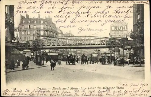 Ak U-Bahn Paris, Pont du Metropolitain, Boulevard Magenta, Dufayel