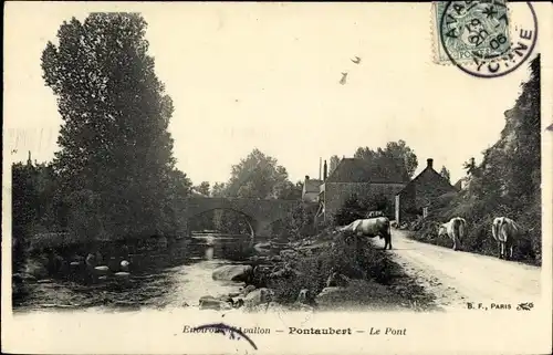 Ak Pontaubert Yonne, Le Pont, Kühe