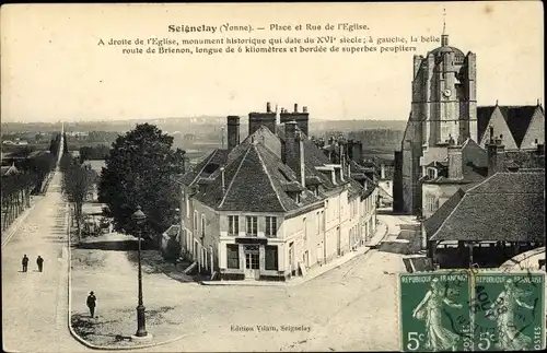 Ak Seignelay Yonne, Place et Rue de l'Eglise