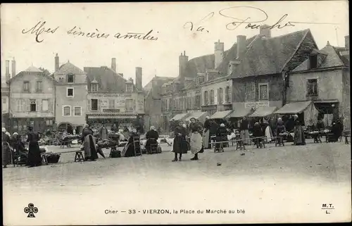 Ak Vierzon Cher, La Place du Marche au ble