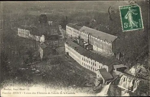 Ak Bort Corrèze, Usines des Filatures de Soierie de la Cascade