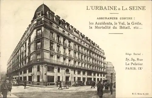 Ak Paris IX. Arrondissement Opéra, L'Urbaine & La Seine, Assurances