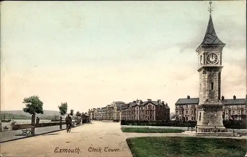 Ak Exmouth Devon England, Clock Tower, Uhrturm, Teilansicht der Stadt