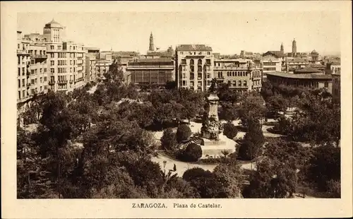Ak Zaragoza Saragossa Aragonien, Plaza de Castelar, Denkmal, Häuser, Platz
