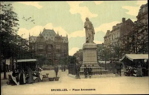 Ak Bruxelles Brüssel, Place Anneesens, Platzpartie, Denkmal