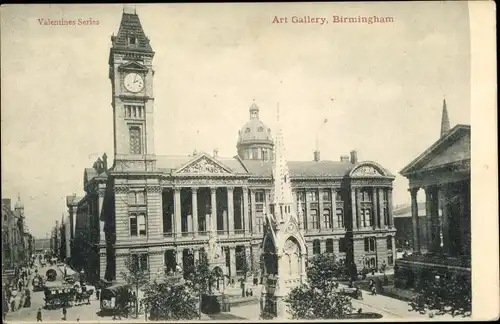 Ak Birmingham West Midlands England, Art Gallery, Uhrenturm, Platzansicht