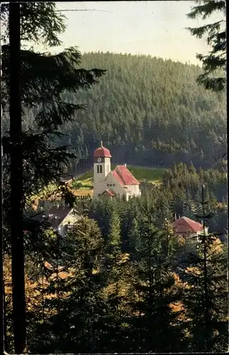 Ak Kipsdorf Altenberg im Erzgebirge, Kirche im Wald, Hotel und Pension Fürstenhof