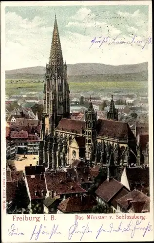 Ak Freiburg im Breisgau Baden Württemberg, Das Münster vom Schlossberg